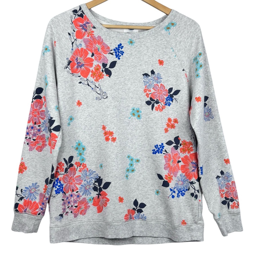 Old Navy light grey relaxed fit Floral Print crew neck Sweatshirt L